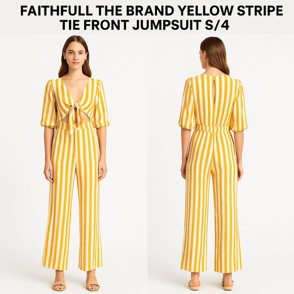 Faithfull the Brand Striped Jumpsuit Yellow White Size S / US 4 - Picture 1 of 12